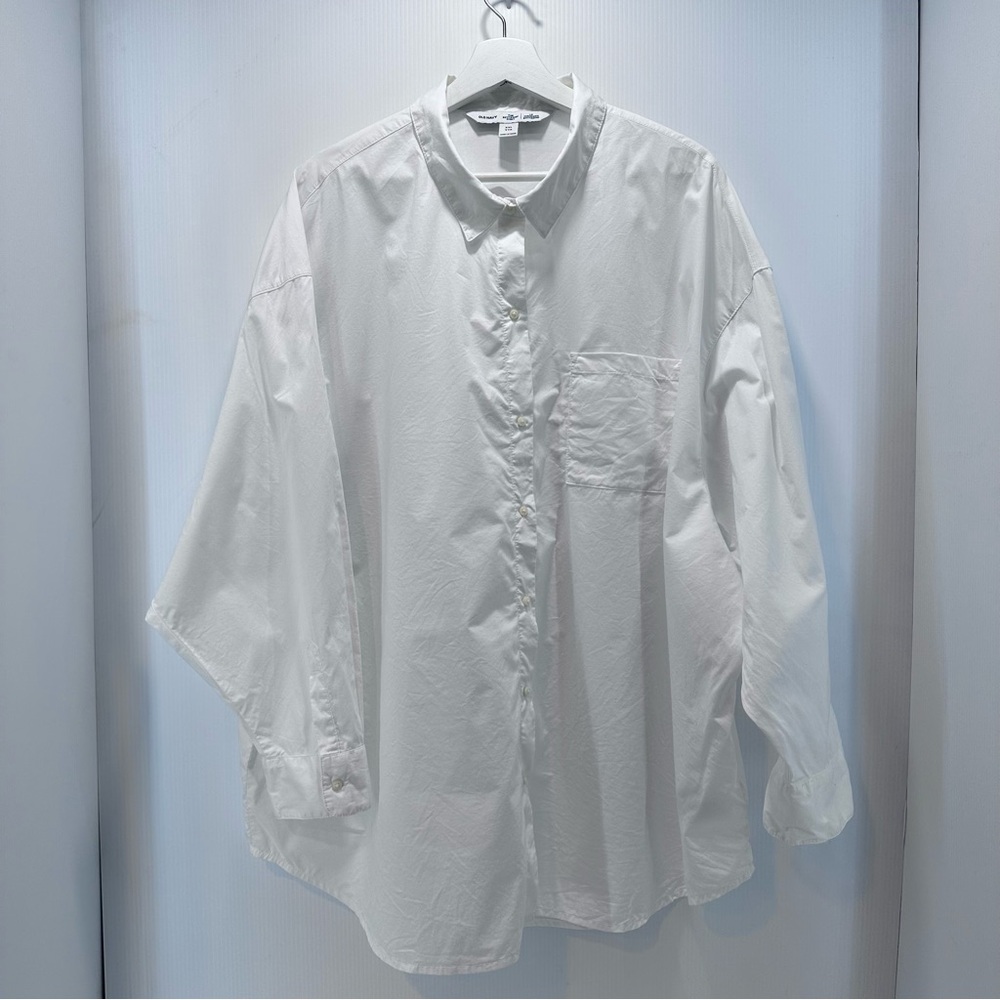 Old Navy Womens‎ Plus XXL The Boyfriend Shirt White Cotton Button Up Top Blouse